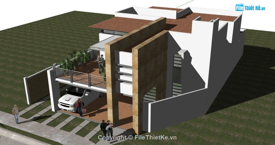 nhà phố 2 tầng,file sketchup nhà phố 2 tầng,su nhà phố 2 tầng