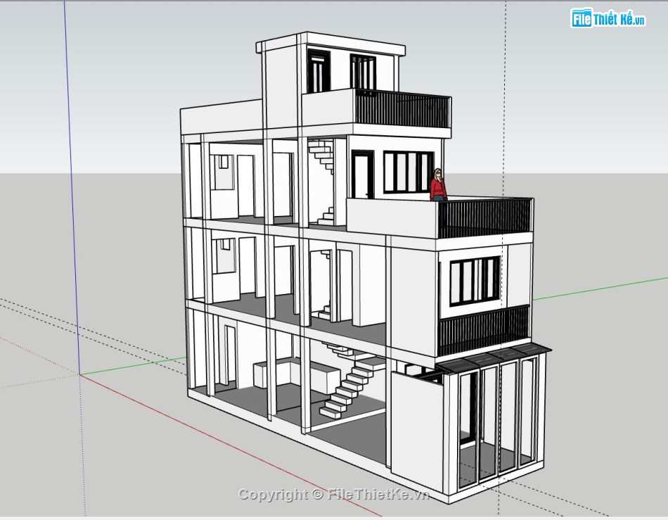 nhà phố 3 tầng,nhà 3 tầng,model sketchup nhà phố 3 tầng 1 tum