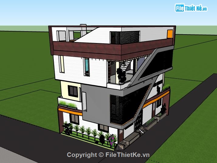 nhà phố 3 tầng file su,Nhà phố 3 tầng,model su nhà phố 3 tầng,sketchup nhà phố 3 tầng