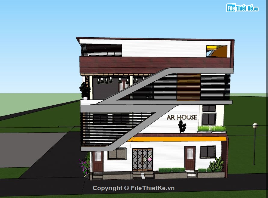 nhà phố 3 tầng file su,Nhà phố 3 tầng,model su nhà phố 3 tầng,sketchup nhà phố 3 tầng