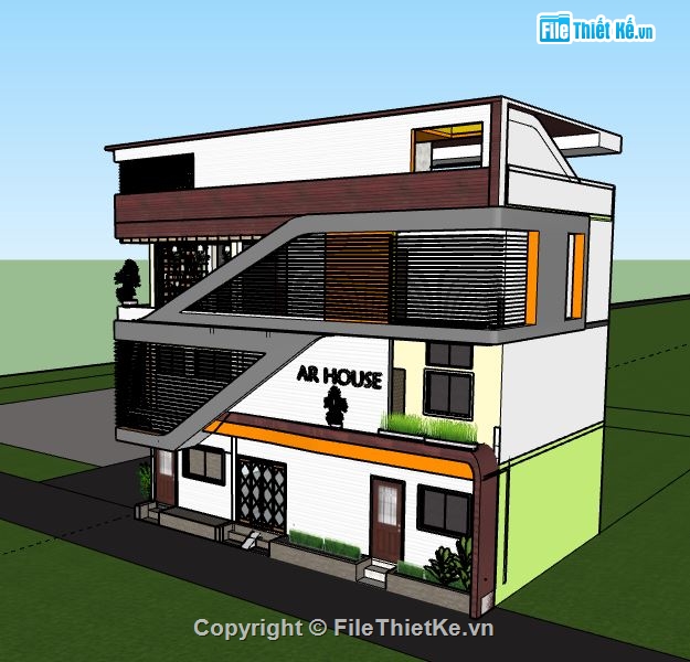 nhà phố 3 tầng file su,Nhà phố 3 tầng,model su nhà phố 3 tầng,sketchup nhà phố 3 tầng