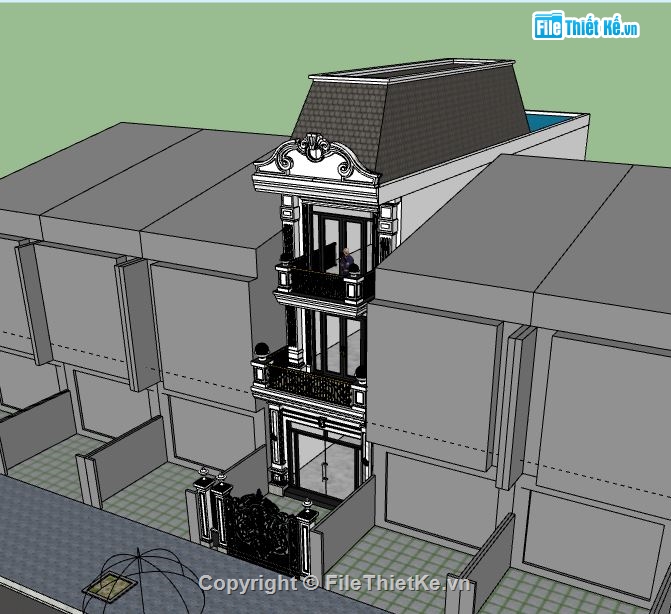 Nhà phố 3 tầng,model su nhà phố 3 tầng,model sketchup nhà phố 3 tầng,nhà phố 3 tầng file su