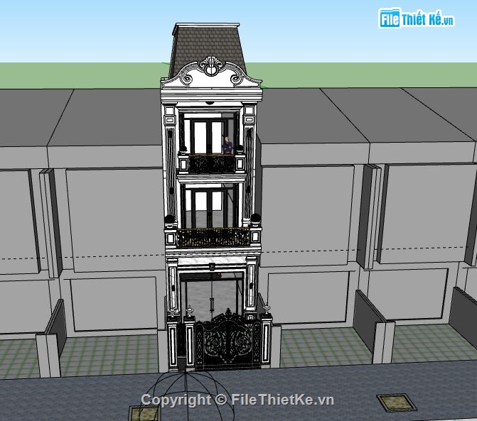 Nhà phố 3 tầng,model su nhà phố 3 tầng,model sketchup nhà phố 3 tầng,nhà phố 3 tầng file su