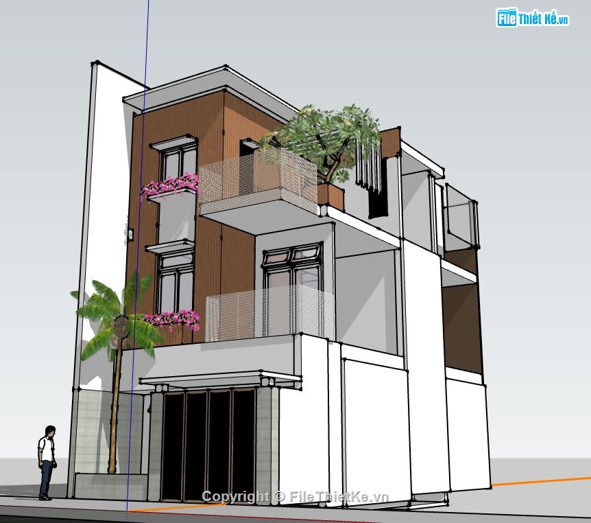 nhà phố 3 tầng,su nhà phố 3 tầng,model sketchup nhà phố 3 tầng,nhà phố 3 tầng file su