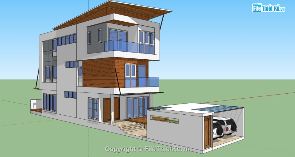 nhà phố 3 tầng,Thiết kế nhà phố,model su nhà phố 3 tầng,file sketchup nhà phố hiện đại