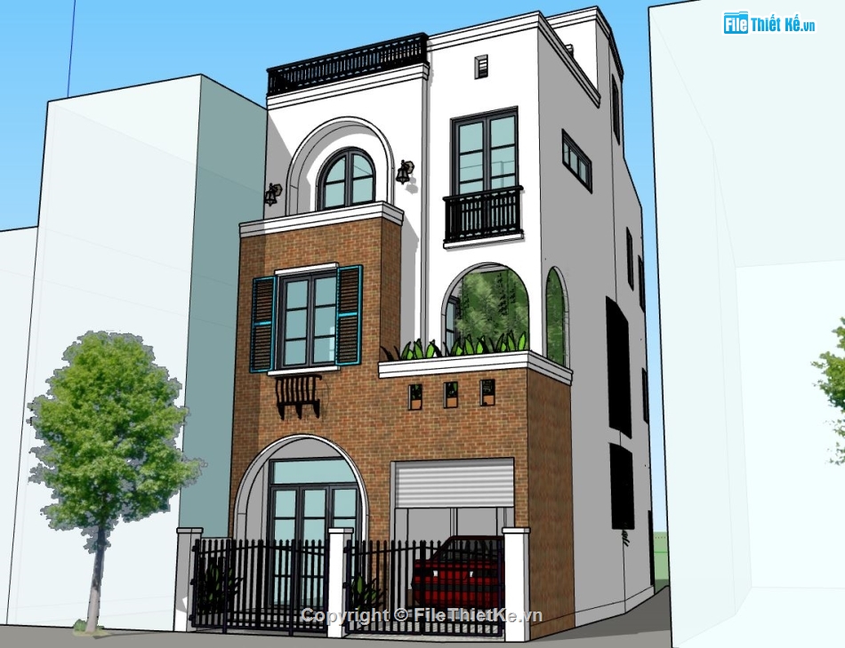 Nhà phố 3 tầng,model su nhà phố 3 tầng,file su nhà phố 3 tầng,sketchup nhà phố 3 tầng