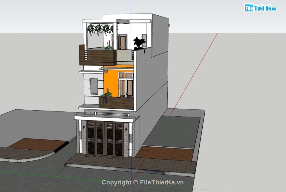 nhà phố 3 tầng,nhà 3 tầng,sketchup nhà phố 3 tầng
