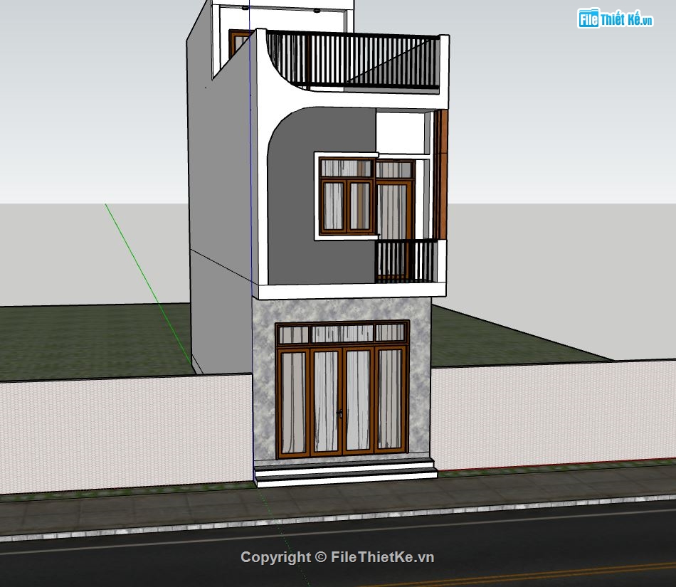 nhà phố 3 tầng,sketchup nhà phố 3 tầng,thiết kế nhà phố 3 tầng