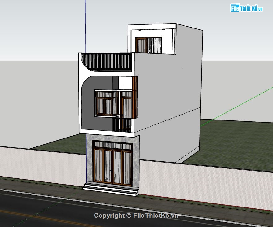 nhà phố 3 tầng,sketchup nhà phố 3 tầng,thiết kế nhà phố 3 tầng