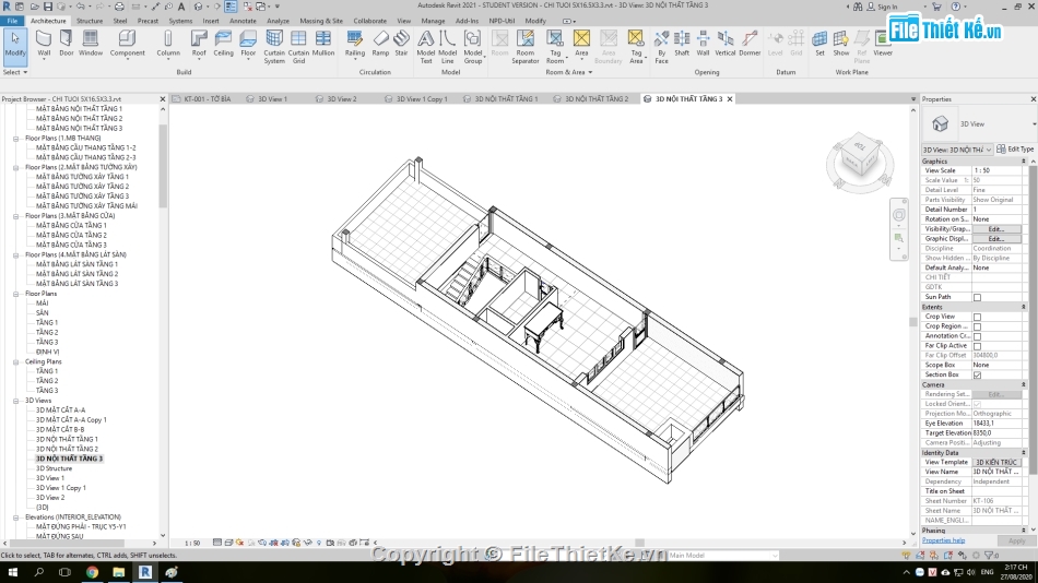 Nhà phố hiện đại 5x16.5m,Bản vẽ nhà phố 3 tầng 5x16m,Mẫu nhà phố 3 tầng,file cad nhà phố 3 tầng