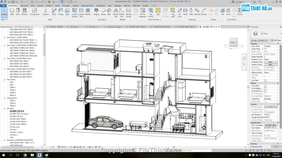 Nhà phố hiện đại 5x16.5m,Bản vẽ nhà phố 3 tầng 5x16m,Mẫu nhà phố 3 tầng,file cad nhà phố 3 tầng