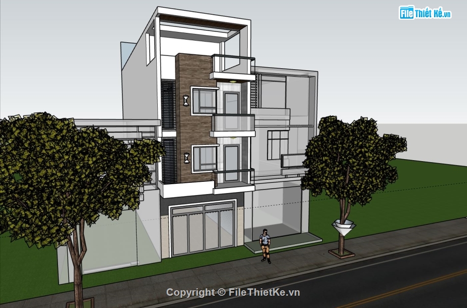 nhà phố 3 tầng,file sketchup nhà phố 3 tầng,model sketchup nhà phố 3 tầng