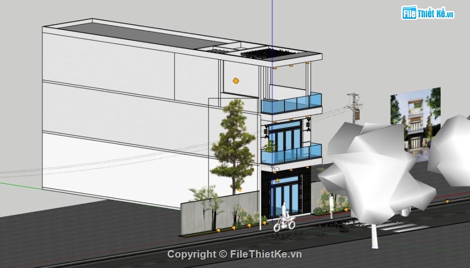 nhà phố 3 tầng,sketchup nhà phố 3 tầng,model su nhà phố 3 tầng