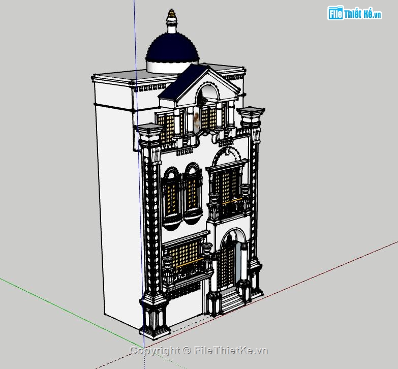 Nhà phố 3 tầng,file su nhà phố 3 tầng,sketchup nhà phố 3 tầng