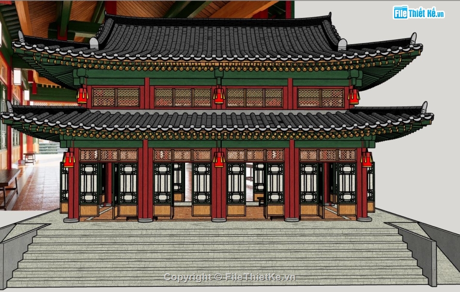 su nhà đẹp,model sketchup nhà trung hoa,file sketchup nhà trung hoa