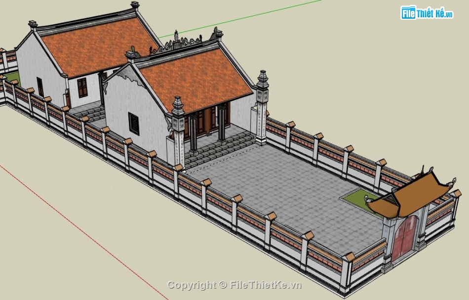 Nhà thờ 3 gian,Nhà thờ sketchup,Model su nhà thờ,nhà thờ họ file sketchup,nhà thờ họ