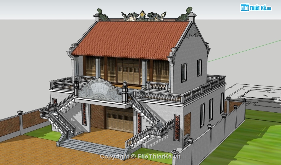 file sketchup,nhà thờ 2 tầng,file sketchup nhà thờ họ,bản vẽ nhà thờ họ