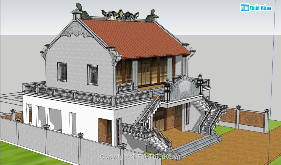 file sketchup,nhà thờ 2 tầng,file sketchup nhà thờ họ,bản vẽ nhà thờ họ