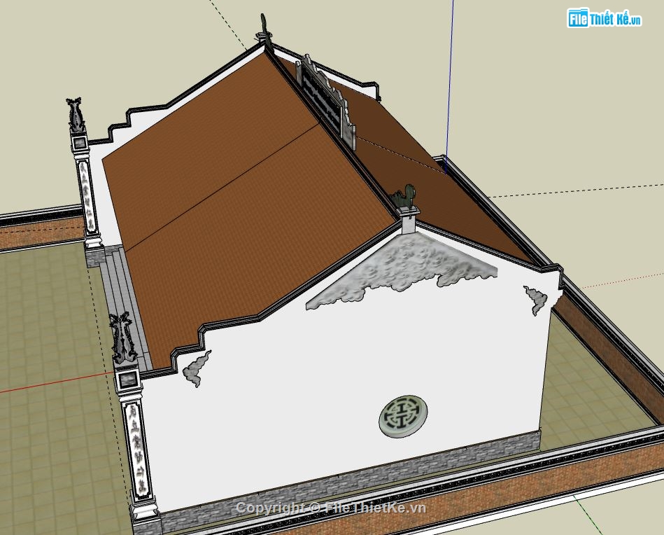 Nhà thờ họ 3 gian,file sketchup nhà thờ họ,nhà thờ họ model su,file su nhà thờ họ,sketchup nhà thờ họ