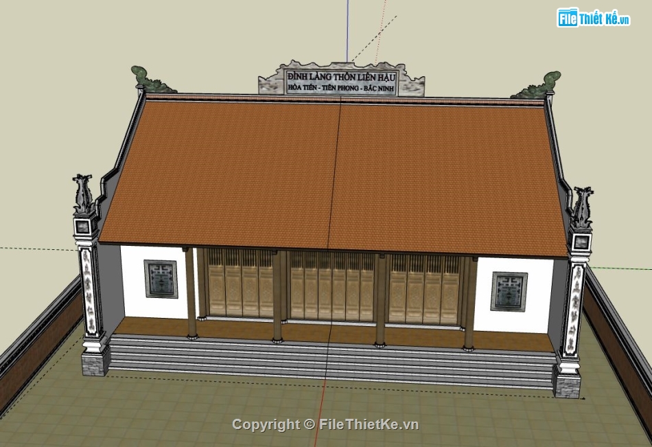 Nhà thờ họ 3 gian,file sketchup nhà thờ họ,nhà thờ họ model su,file su nhà thờ họ,sketchup nhà thờ họ