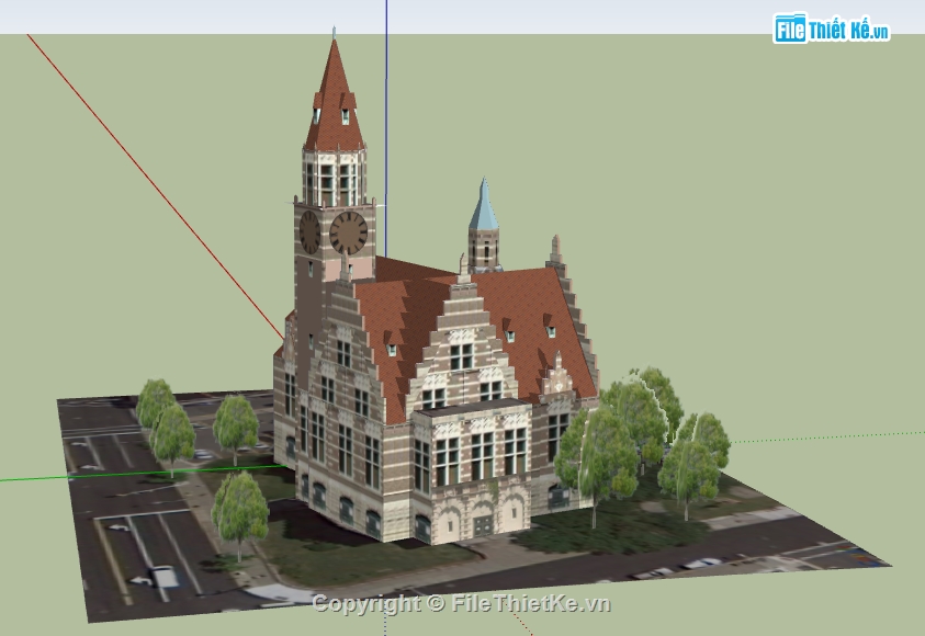 dựng bao cảnh sketchup nhà tòa án,file 3d su nhà tòa án,model sketchup mẫu nhà tòa án