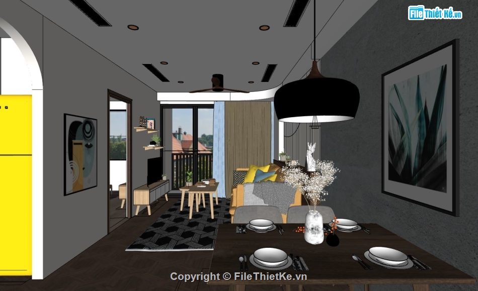 nội thất chung cư,sketchup nội thất,Thiết kế nội thất chung cư,model su nội thất chung cư