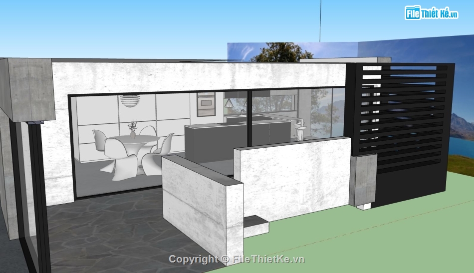 nội thất khách bếp sketchup,Thiết kế nội thất phòng bếp,nội thất khách bếp hiện đại
