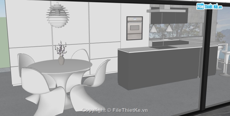 nội thất khách bếp sketchup,Thiết kế nội thất phòng bếp,nội thất khách bếp hiện đại