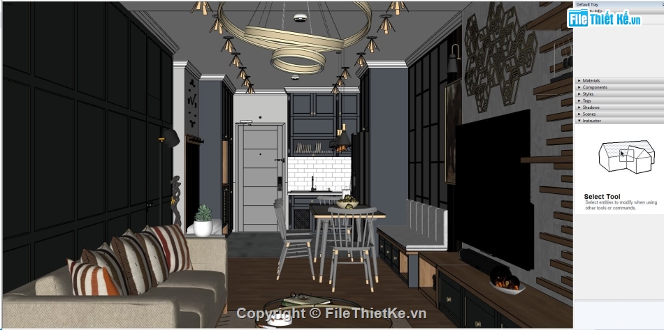 Thiết kế nội thất,sketchup nội thất phòng khách,sketchup nội thất bếp,sketchup nội thất khách bếp