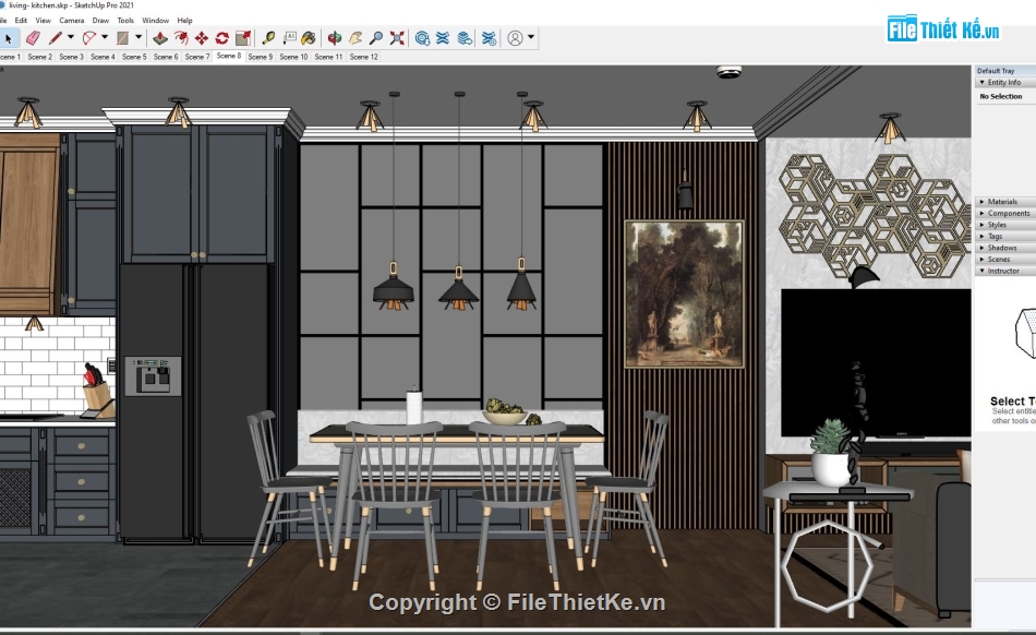 Thiết kế nội thất,sketchup nội thất phòng khách,sketchup nội thất bếp,sketchup nội thất khách bếp