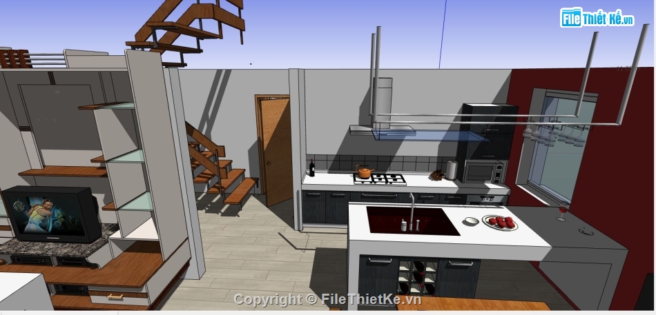 sketchup nhà 1 tầng,sketchup nội thất,nội thất file sketchup