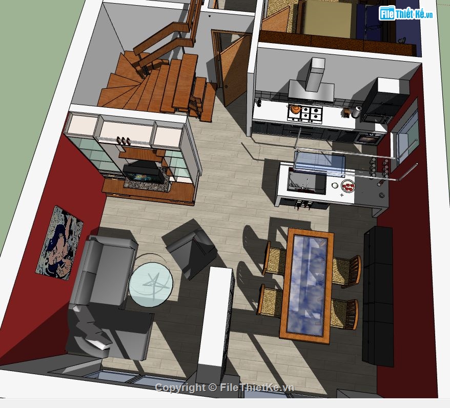 sketchup nhà 1 tầng,sketchup nội thất,nội thất file sketchup