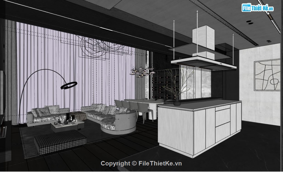 nội thất phòng khách,su phòng khách cao cấp,file sketchup phòng khách