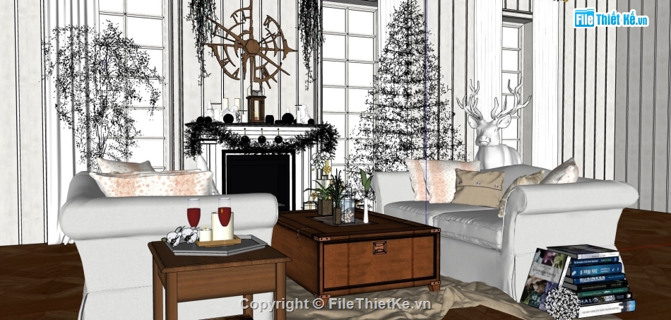 nội thất phòng khách,file sketchup phòng khách,mẫu nội thất phòng khách,phòng khách hiện đại