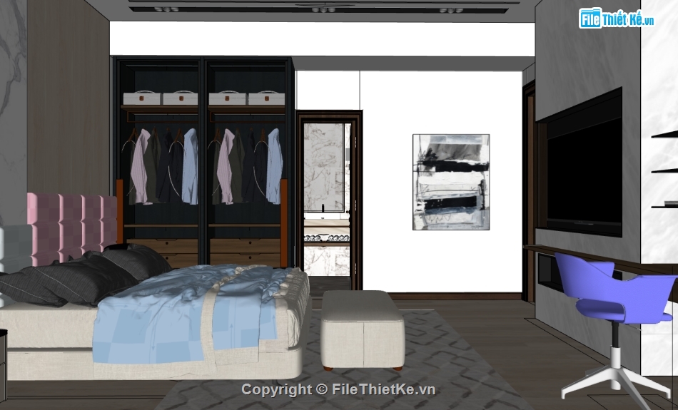 Thiết kế nội thất phòng ngủ,sketchup nội thất phòng ngủ,model 3dsu phòng thờ,mẫu dựng 3dsu nội thất phòng ngủ