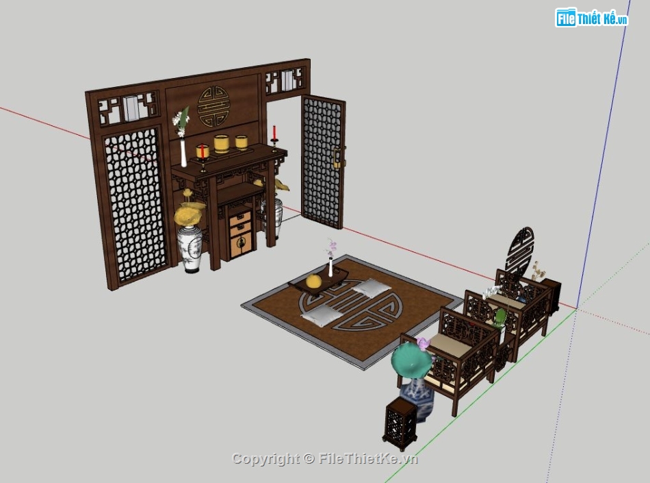 sketchup nội thất phòng thờ,sketchup nội thất,phòng thờ sketchup