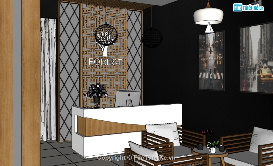 Thiết kế nội thất quán coffee file su,quán coffee sketchup,mẫu sketchup nội thất quán coffee