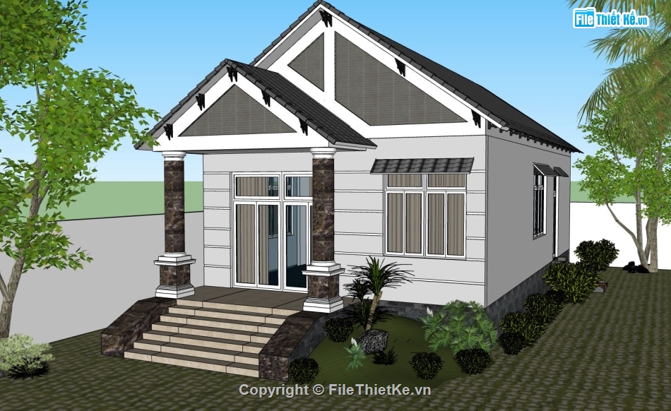 Thiết kế biệt thự 1 tầng,biệt thự 1 tầng,biệt thự 1 tầng 8x15m,bản vẽ biệt thự 1 tầng