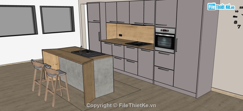 phòng bếp sketchup,Thiết kế phòng bếp đẹp,file su phòng bếp