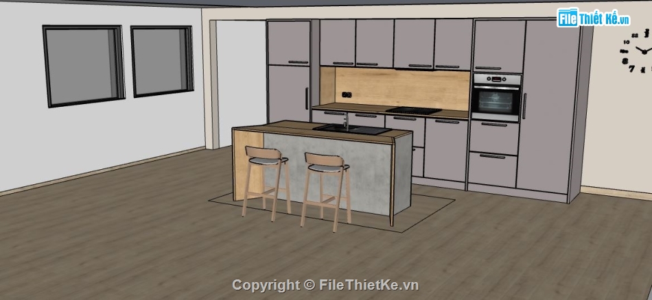 phòng bếp sketchup,Thiết kế phòng bếp đẹp,file su phòng bếp