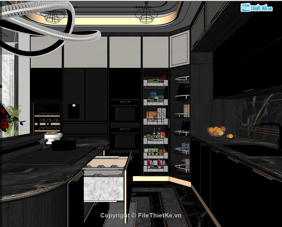 phòng bếp hiện đại,su phòng bếp,model sketchup phòng bếp