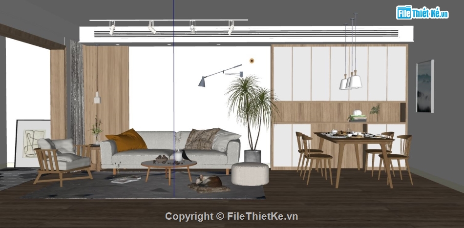 sketchup nội thất phòng khách bếp,3d phòng khách bếp,file su khách bếp