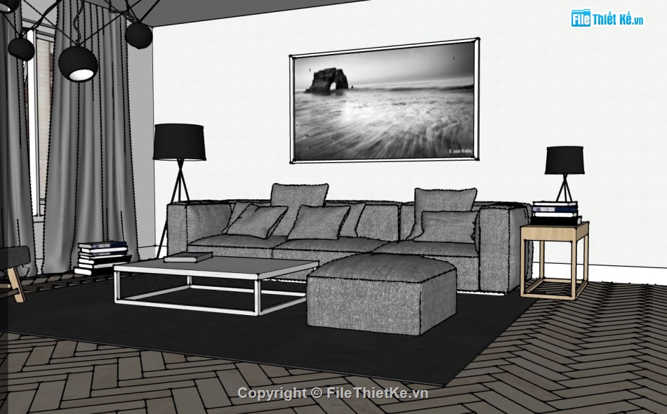 phòng khách sang trọng,sketchup phòng khách,model phòng khách,file su phòng khách,phòng khách model su