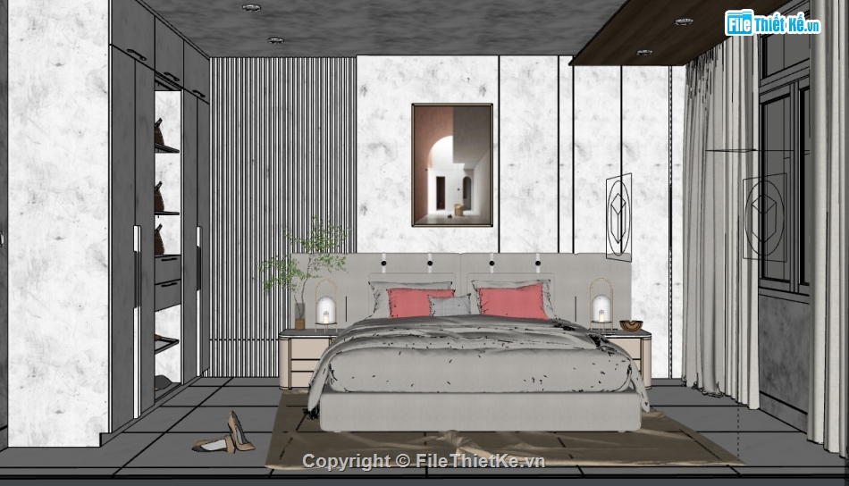 file sketchup phòng ngủ căn hộ,thiết kế phòng ngủ sketchup,sketchup nội thất phòng ngủ,dựng 3d phòng ngủ