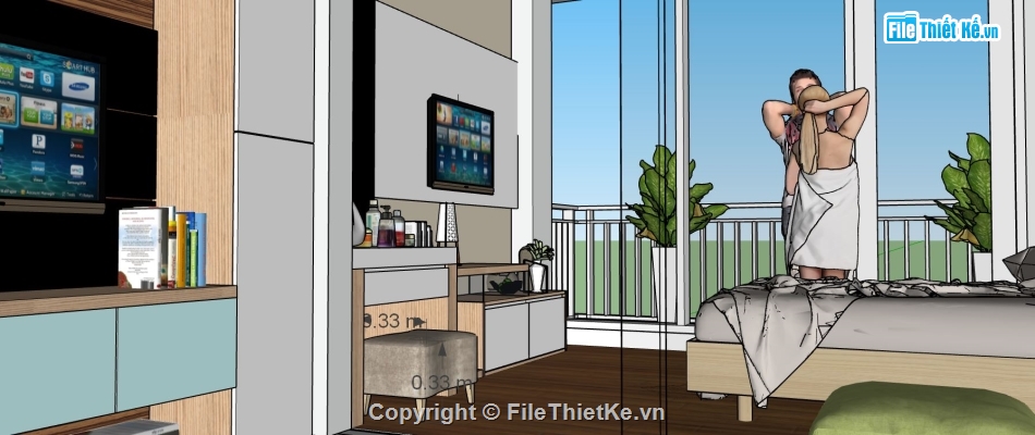 thiết kế phòng ngủ đẹp,thiết kế phòng ngủ su,sketchup phòng ngủ,file su phòng ngủ