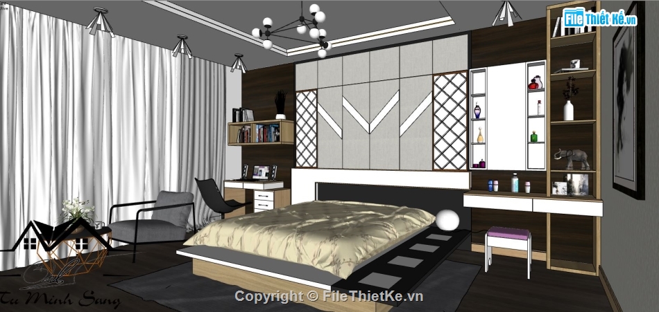 file sketchup phòng ngủ,3d sketchup phòng ngủ,3d phòng ngủ,file su phòng ngủ