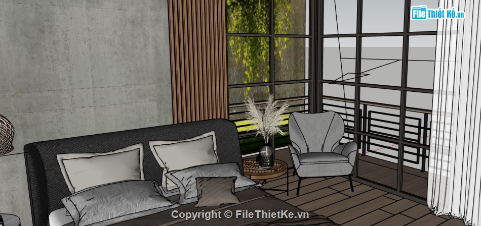 su phòng ngủ,phòng ngủ hiện đại su,su phòng ngủ hiện đại,model sketchup phòng ngủ