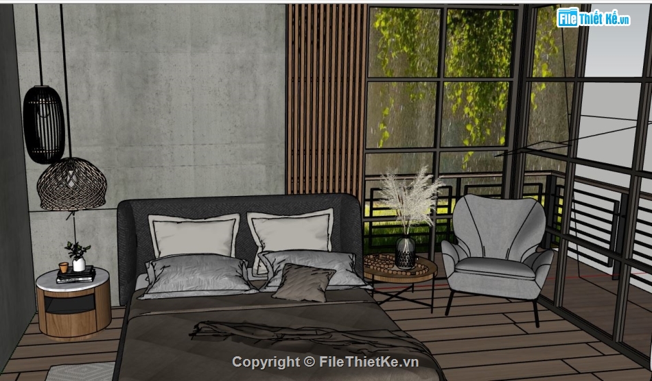 su phòng ngủ,phòng ngủ hiện đại su,su phòng ngủ hiện đại,model sketchup phòng ngủ