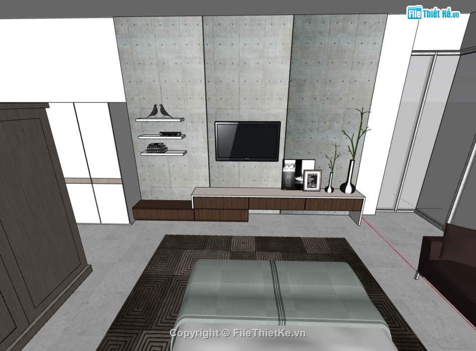 model phòng ngủ hiện đại,phòng ngủ sketchup,phòng ngủ model sketchup,model phòng ngủ sketchup