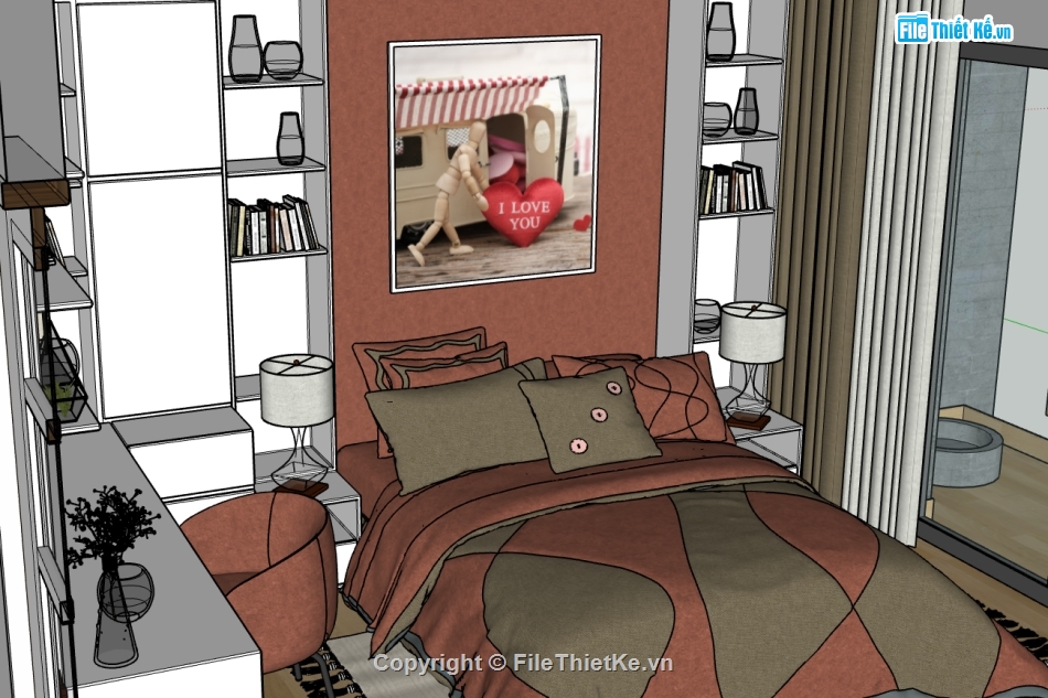 thiết kế phòng ngủ sketchup,phòng ngủ dựng trên sketchup,file sketchup phòng ngủ